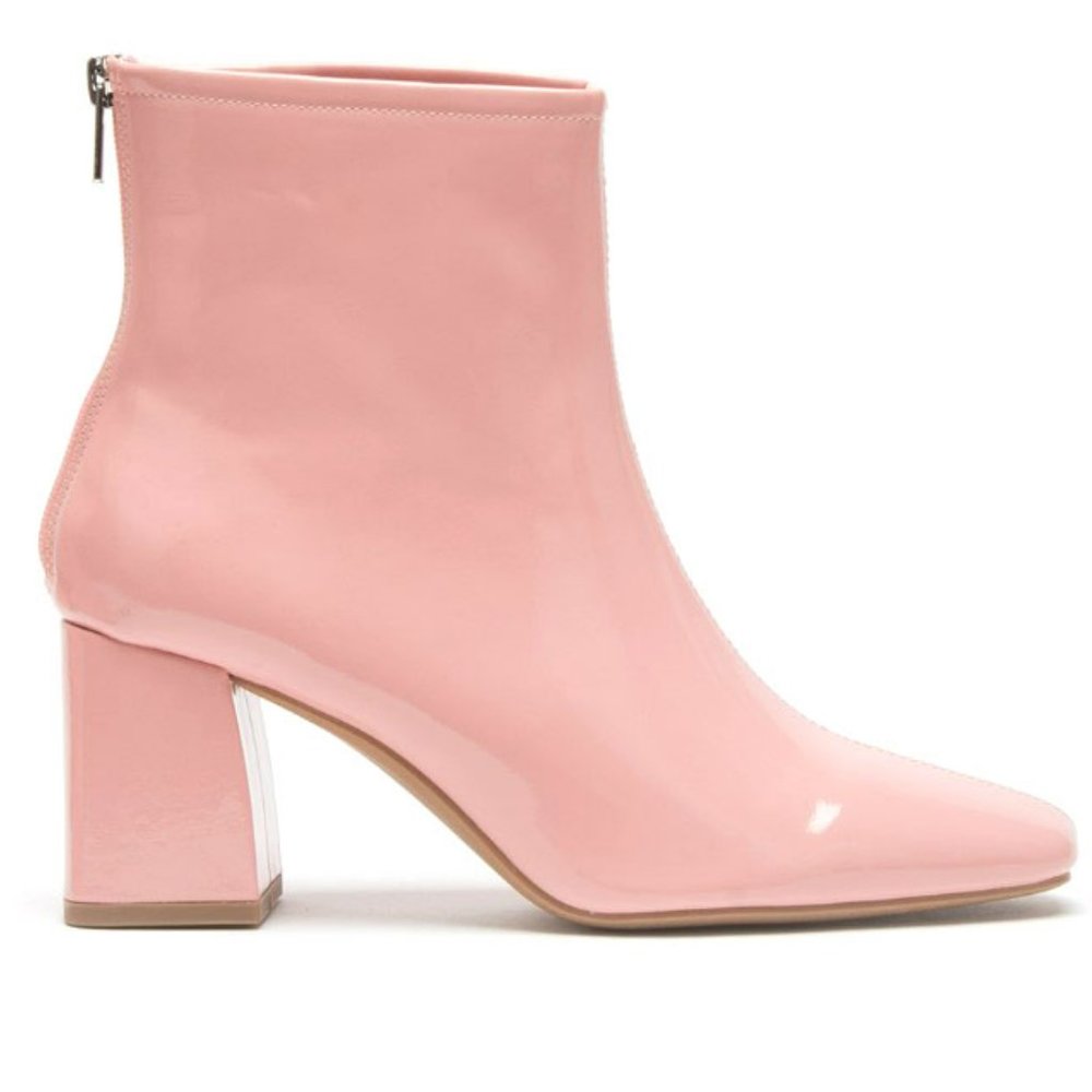 New Women Pink Patent Square Toe Ankle Boots Booties - Picture 2 of 5
